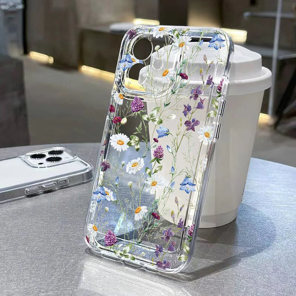 Cute Flower Clear Case For Samsung Galaxy A56 A36 5G Case S25 Ultra S24 FE S23 A16 A55 S22 S21 A35 A26 A06 Shockproof Back Cover