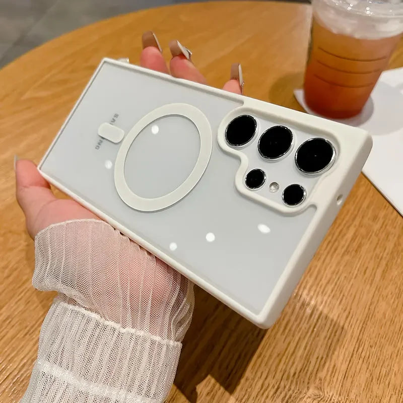 Luxury Magsafe Transparent Case For Samsung Galaxy S25 S24 S23 S22 Ultra Plus S24FE S23FE Wireless Charge Shockproof Cover