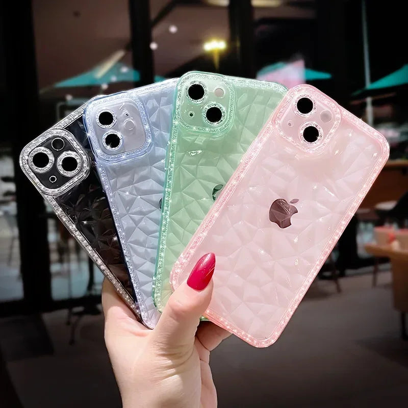 Crystal Glitter Diamond Pattern Soft Phone Case For iPhone 16 15 Pro Max 13 12 11 14 Plus Transparent Shockproof Back Cover