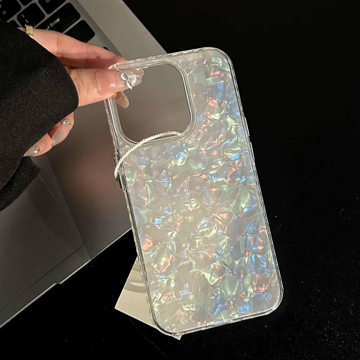 Luxury Glitter Dreamy Conch Shell Phone Case For iPhone 16 15 14 Plus 13 12 11 Pro Max Laser Marble Shiny Clear Bumper Cover