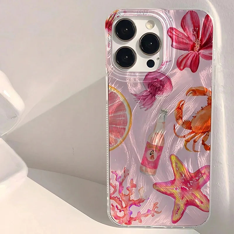 Cute Pink Starfish Jellyfish Crab Pattern Case For Samsung Galaxy A16 A26 A56 5G A55 A54 A34 A15 A35 S21FE S25 S22 S23 S24 Ultra