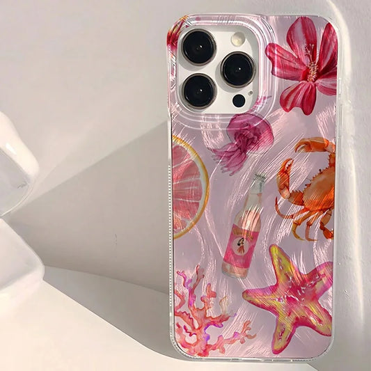 Cute Pink Starfish Jellyfish Crab Pattern Case For Samsung Galaxy A16 A26 A56 5G A55 A54 A34 A15 A35 S21FE S25 S22 S23 S24 Ultra