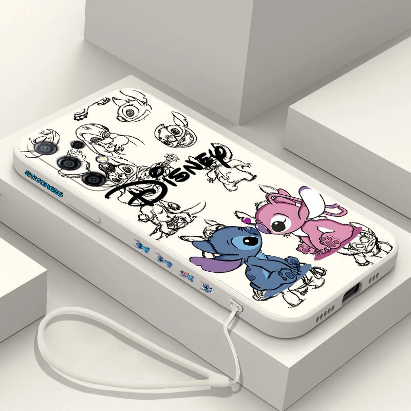 Disney Super Cute Stitch Case For Samsung Galaxy S24 S23 S22 S21 S20 S10 Note 20 Lite Ultra Plus FE 4G 5G Cover With Hand Strap
