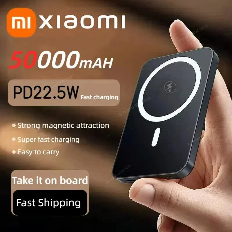 Xiaomi Ultra Slim Power Bank 50000mAh Mac Fast Charge Auxiliary Battery Magnetic Magnet Wireless Charging For IPhone Samsung