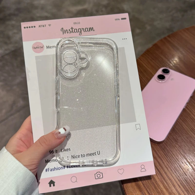 Luxury Glitter Transparent Bling Case For iPhone 17 Air 11 12 13 14 15 16 Pro Max X XR XS 7 8 Plus Shockproof Soft Bumper Cover