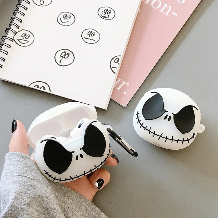 For Airpods 4 Case with Cleaning Pen,3D Skull Silicone Protective Earphone Cover for Airpods Pro 2 Case Glow in The Dark