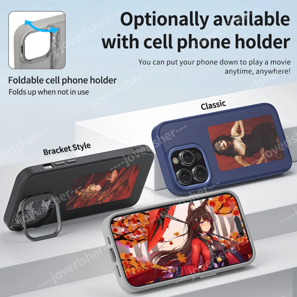 NFC DIY Picture Ink Bracket Phone Case Stand for iPhone 15 14 13 Pro Max Case Screen Phone Cover Cartoon Ink Protection Holder