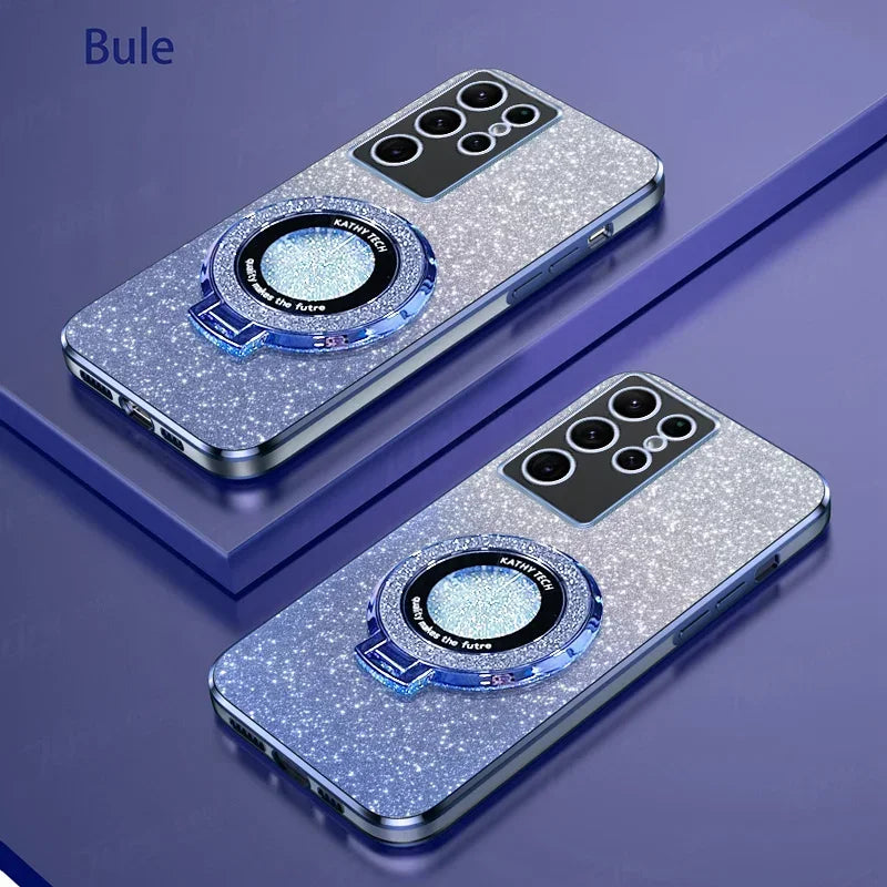 TPU Glitter Magnetic Ring Stand Phone Case For Samsung Galaxy S25 Ultra S24 S23 FE S22 S21 S20 S10 Plus Note 20 Ultra Pro Cover