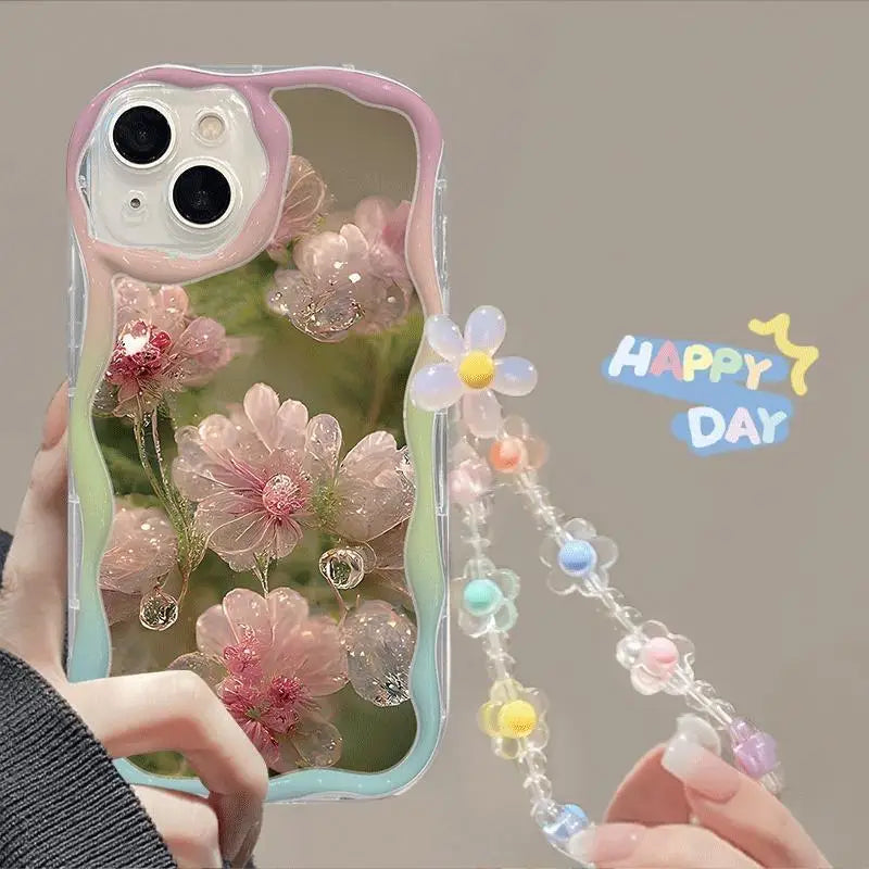 Flower Wrist Chain Phone Case For Samsung Galaxy A16 A06 A54 A55 A35 A24 A25 A15 A34 A31 A32 A51 A52 A71 S25 Ultra S24 FE Cover