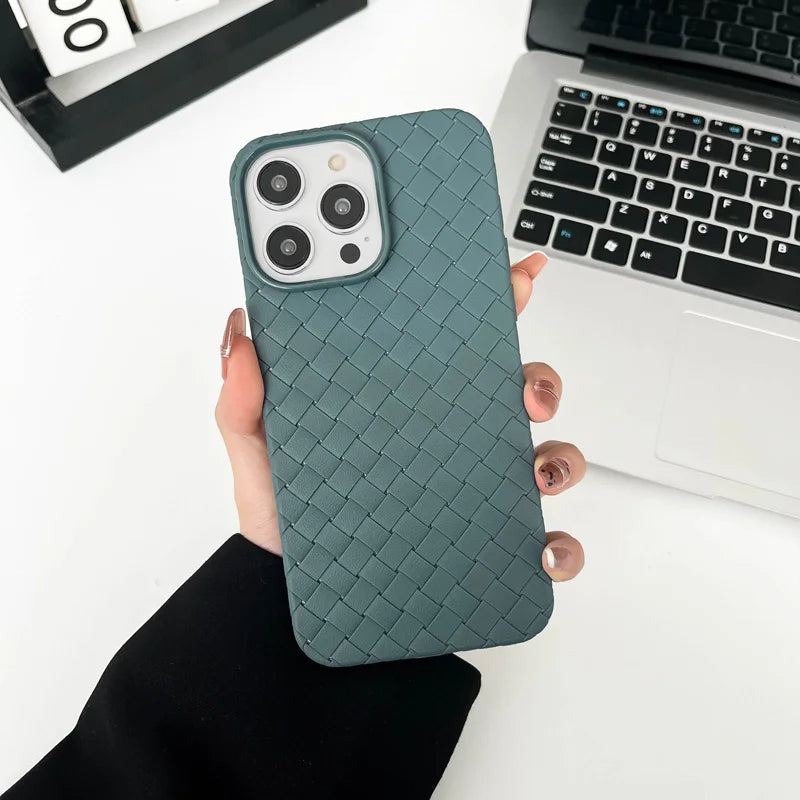 Braided Textured Phone Case for IPhone 17 16E 15 14 12 13 Pro Max Liquid Silicone Knitted Pattern Breathable Cooling Back Cover