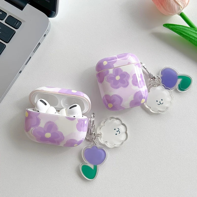 Wireless Bluetooth Case For AirPods1/2/4/3 AirPods pro pro2 Soft Flower Pattern Earphone Cover With Cute Lamb Tulip Key Chain