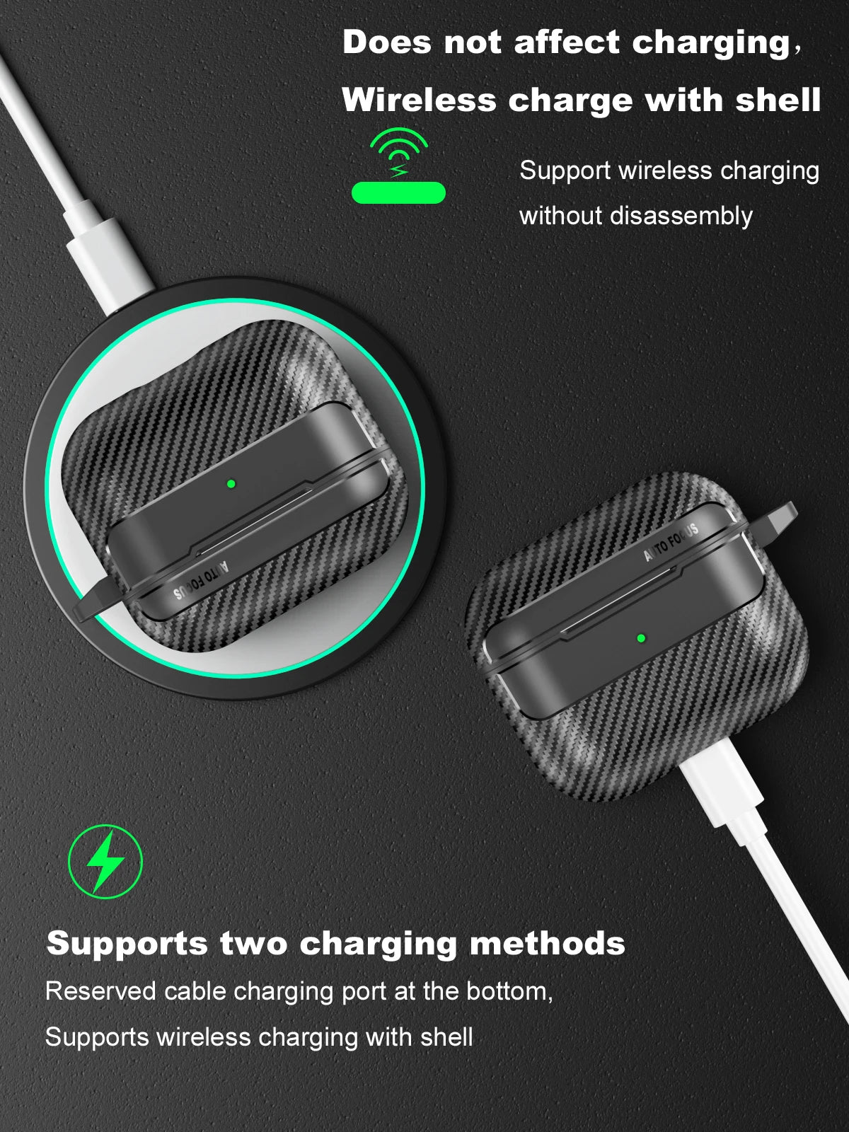 Waterproof Carbon Fiber Texture Silicone Earphone Case With Hook Loop For Apple Airpods Pro 2 Air Pods 3 Shockproof Funda Cover
