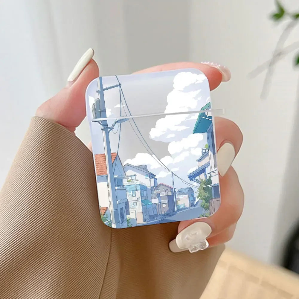 Korean Anime Sunset Scenery Print Earphone Case For Apple Air Pro 3 Transparent Cute Cover Soft Coque Airpods 2 1 4th Accessorie