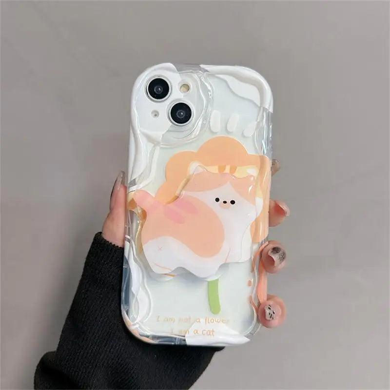 Floral Flower Bracket Case Cover for Samsung Galaxy S24 FE S25 S22 S23 Ultra Plus A56 A55 A35 A54 A15 A16 5G A05S A05 Wavy Shell