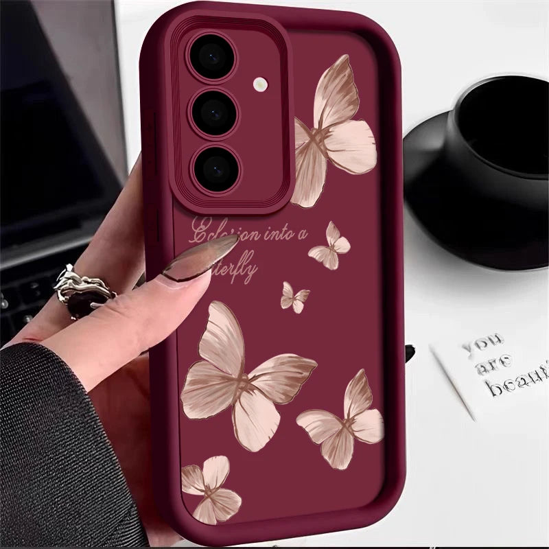 Gold Butterfly Soft TPU Case For Samsung Galaxy A55 A17 A54 A15 A56 A16 A35 A25 5G S25 S24 S23 S22 Ultra Plus S23 FE Phone Cover