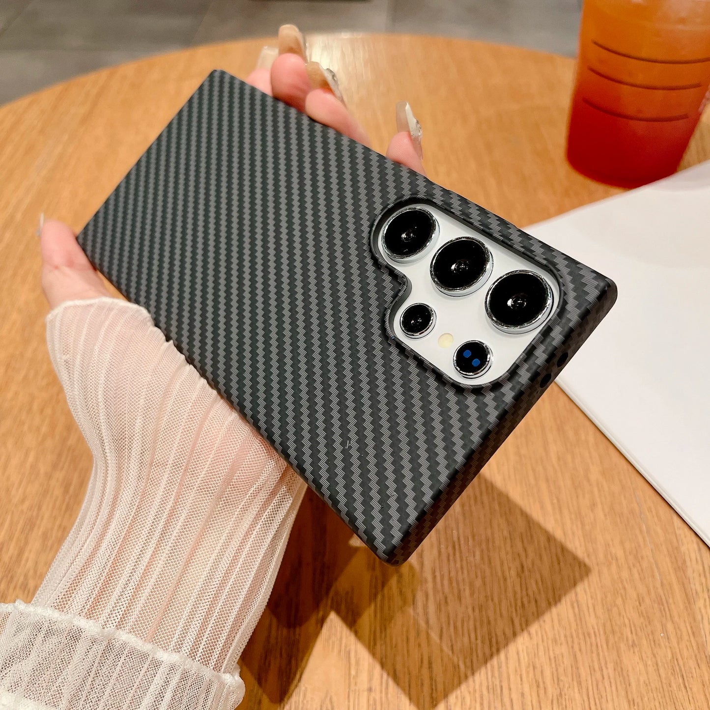 Carbon Fiber Texture Armor Magnetic For Magsafe Case For Samsung S25 S24 S23 S22 Note 20 Ultra 10 Plus A56 A16 A55 Hard PC Cover