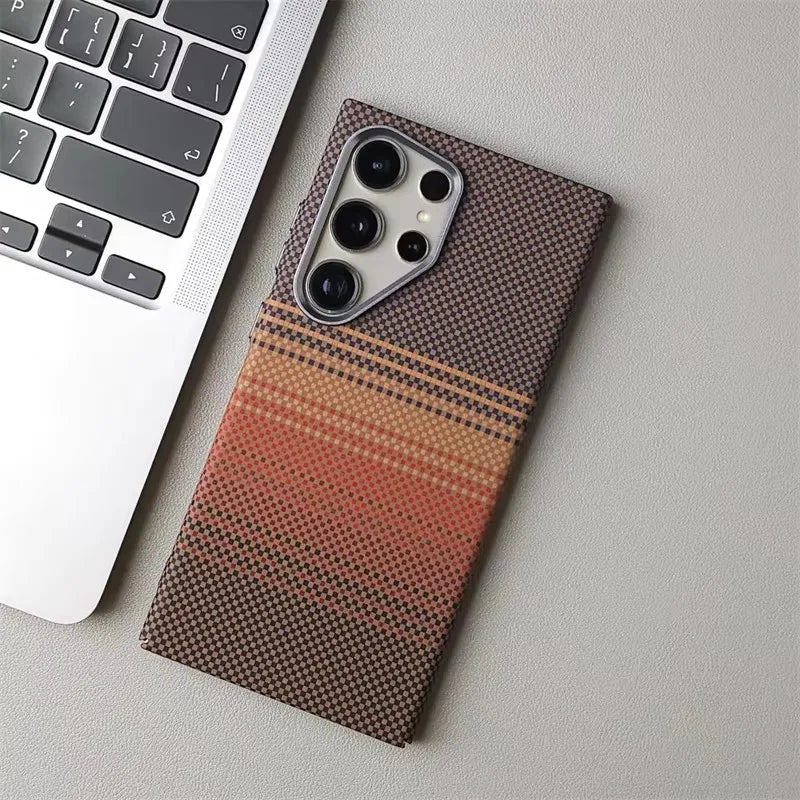 Luxury Carbon Fiber Wireless Charging Magsafe Case for Samsung Galaxy S25 S23 S24 Ultra Plus Alloy Lens Protection Hard Cover