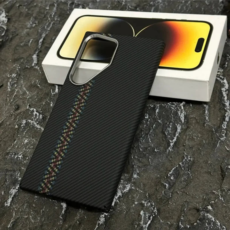Luxury Carbon Fiber Wireless Charging Magsafe Case for Samsung Galaxy S25 S23 S24 Ultra Plus Alloy Lens Protection Hard Cover