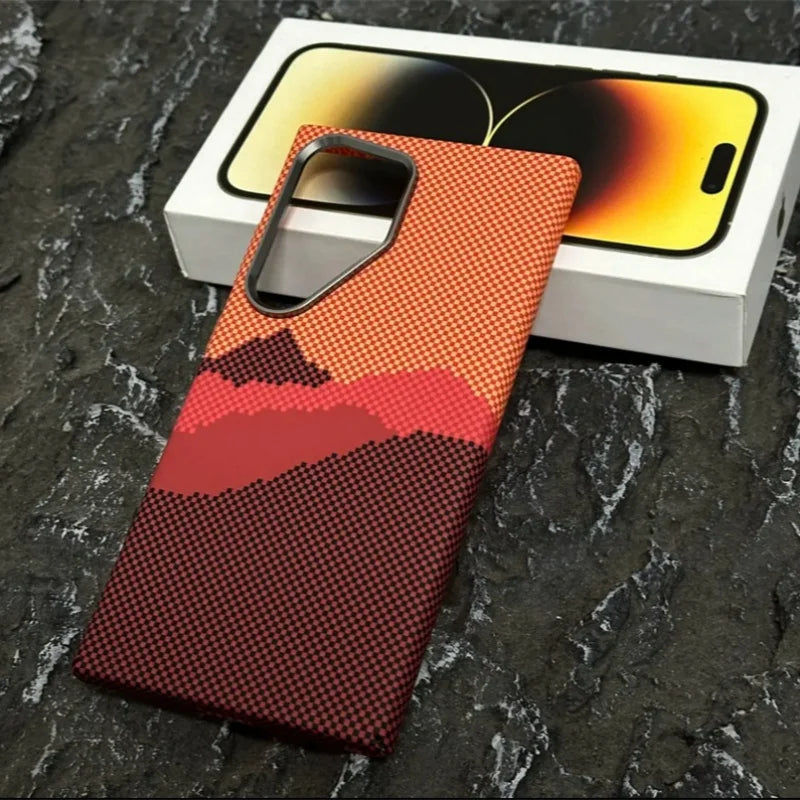Luxury Carbon Fiber Wireless Charging Magsafe Case for Samsung Galaxy S25 S23 S24 Ultra Plus Alloy Lens Protection Hard Cover
