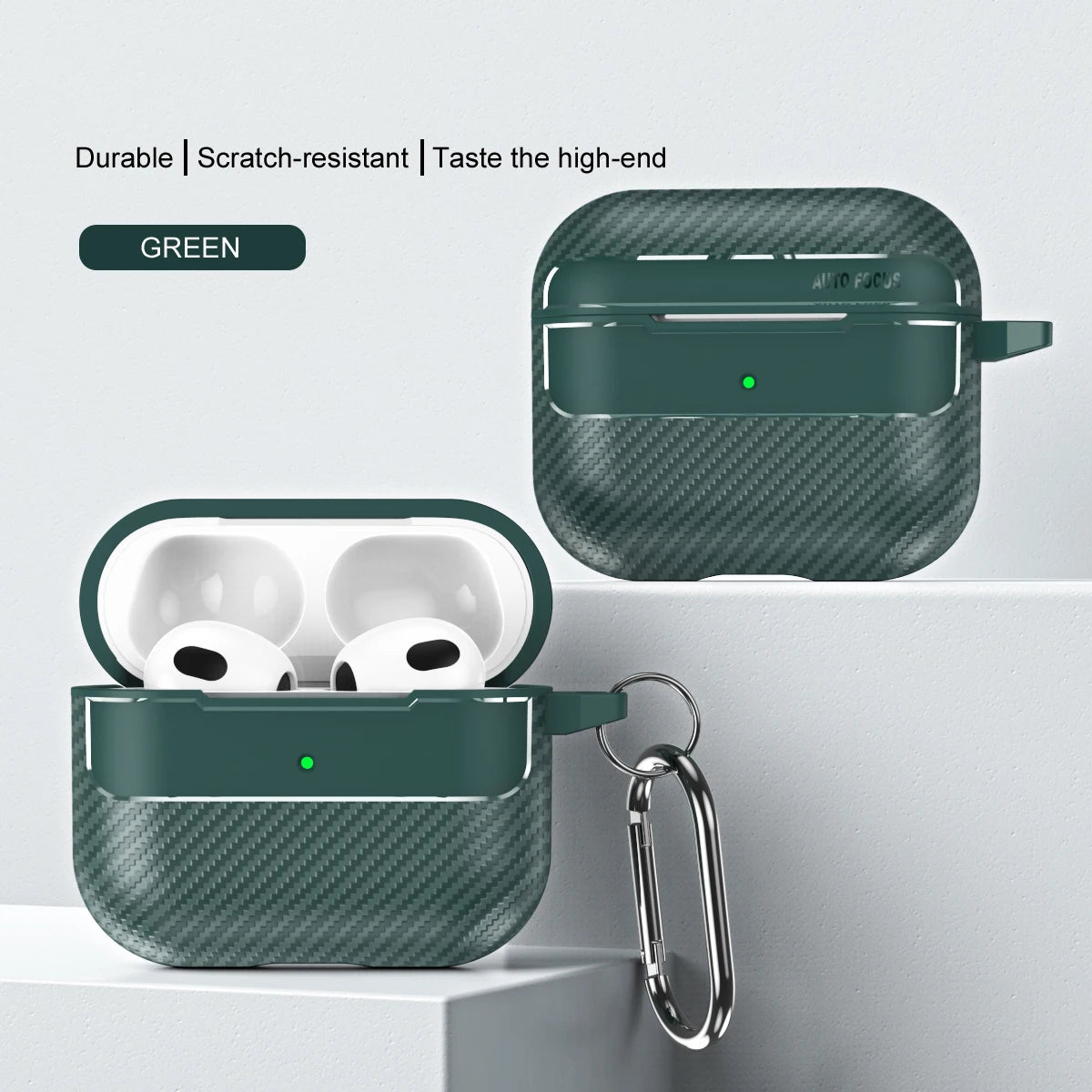 Waterproof Carbon Fiber Texture Silicone Earphone Case With Hook Loop For Apple Airpods Pro 2 Air Pods 3 Shockproof Funda Cover