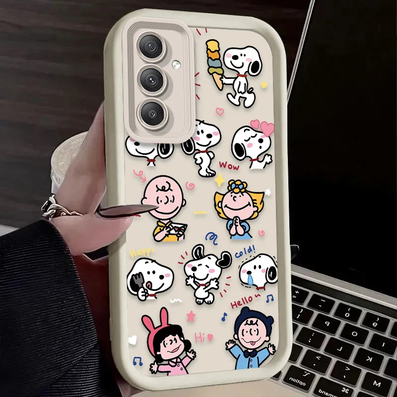 Lovely S-Snoopy Flower Case For Samsung Galaxy S25 S24 Ultra S23 S22 Plus S21 FE A36 A56 A26 A16 A06 A15 A25 A35 A55 5G Cover
