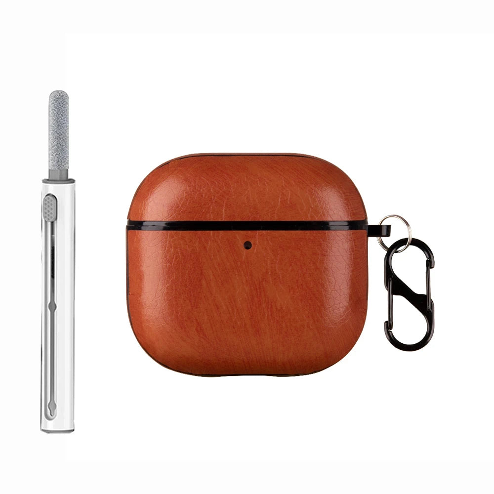 Retro Leather PU Case For AirPods 4 4th ANC 2024 Cover With Cleaner Pen Headphone Wireless Charging Box For AirPods 4 Coque Capa