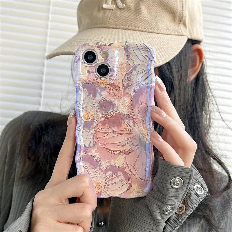 Luxury Laser Flowers Glitter iPhone Case For iPhone 17 Air 16 Pro Max 15 14 13 12 11 Plus Fashion Soft Silicone Shockproof Cover
