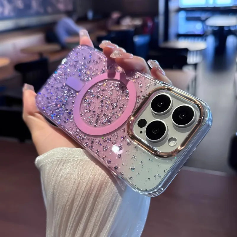 Luxury Glitter for Magsafe Acrylic Case for iPhone 16 15 17 Pro Max 14 13 17 Air Magnetic Gradient Bling Hard Shockproof Cover