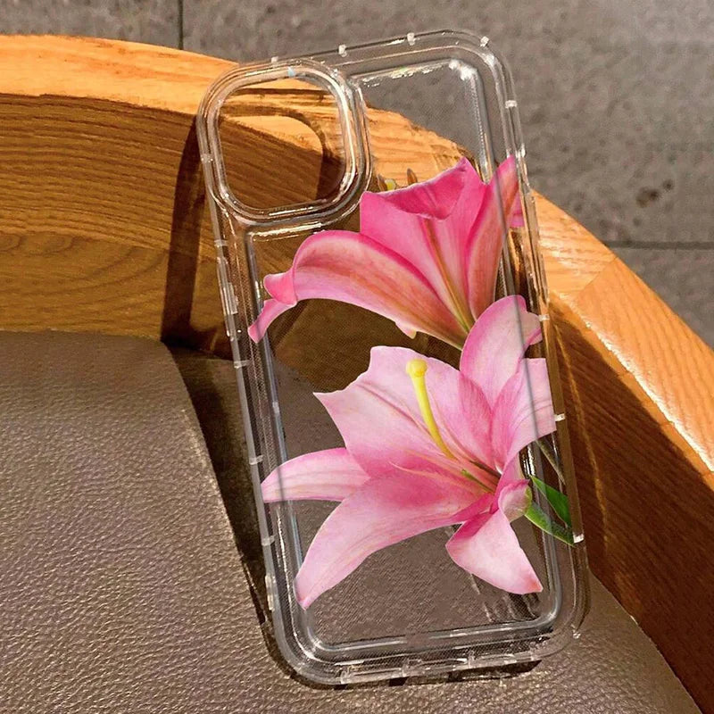 Cherry Flower Print Clear Case For iPhone 16 15 14 13 Pro Max 11 12 Mini X XR XS Max 7 8 Plus SE2 Stylish Shockproof Soft Cover