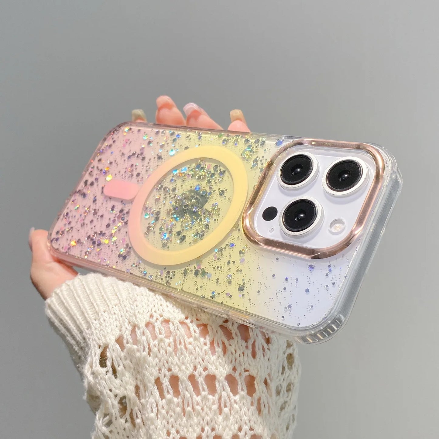 Luxury Glitter for Magsafe Acrylic Case for iPhone 16 15 17 Pro Max 14 13 17 Air Magnetic Gradient Bling Hard Shockproof Cover