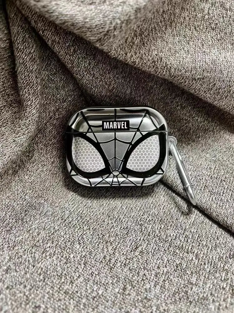 Silver Spiderman Plating Shockproof TPU Earphone Cover For Airpods Pro 2 Case/Airpods 1/2/3/4 Case With Lanyard Keychain Funda