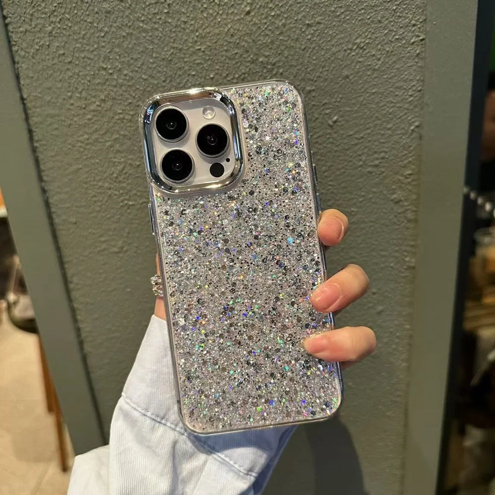 Shiny Glitter Soft Bumper Phone Case For iPhone 17 Air 16 15 14 13 12 11 Pro Max Plus Epoxy Shell Girl Shockproof Back Cover