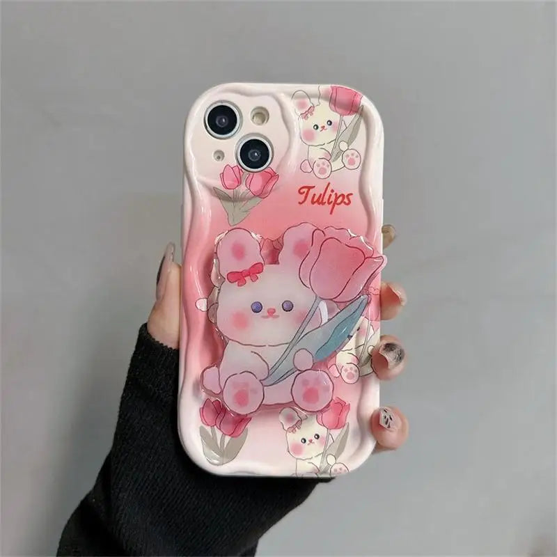 Floral Flower Bracket Case Cover for Samsung Galaxy S24 FE S25 S22 S23 Ultra Plus A56 A55 A35 A54 A15 A16 5G A05S A05 Wavy Shell