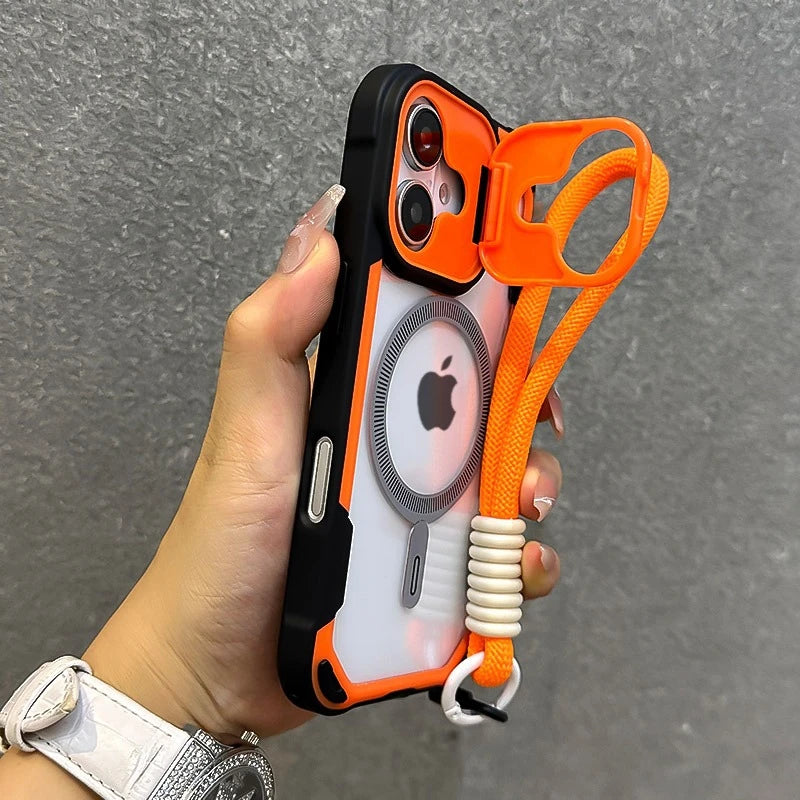 Luxury Magsafe Transparent With Lanyard Phone Case For iPhone 11 12 13 14 15 16 Pro Max Plus Magnetic Bumper Back Cover