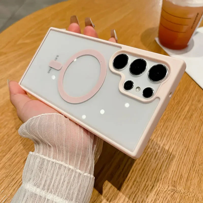 Luxury Magsafe Transparent Case For Samsung Galaxy S25 S24 S23 S22 Ultra Plus S24FE S23FE Wireless Charge Shockproof Cover