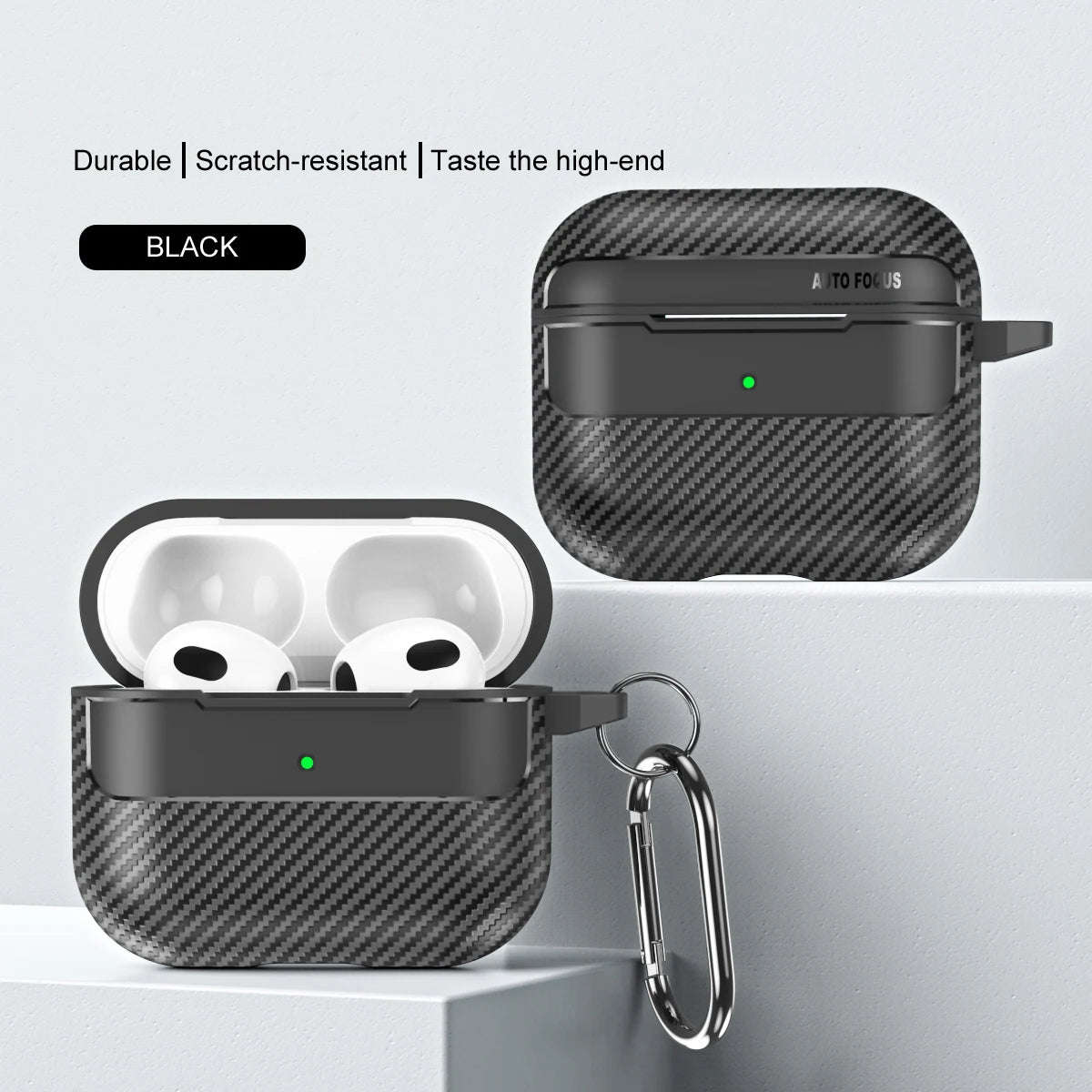 Waterproof Carbon Fiber Texture Silicone Earphone Case With Hook Loop For Apple Airpods Pro 2 Air Pods 3 Shockproof Funda Cover