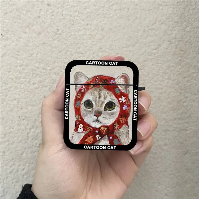 INS Korean Cartoon Oil Painting Cat Earphone Case For Airpods 1 2 3 4 Pro Wireless Headphone Cover For Air Pods Pro2 Accessories