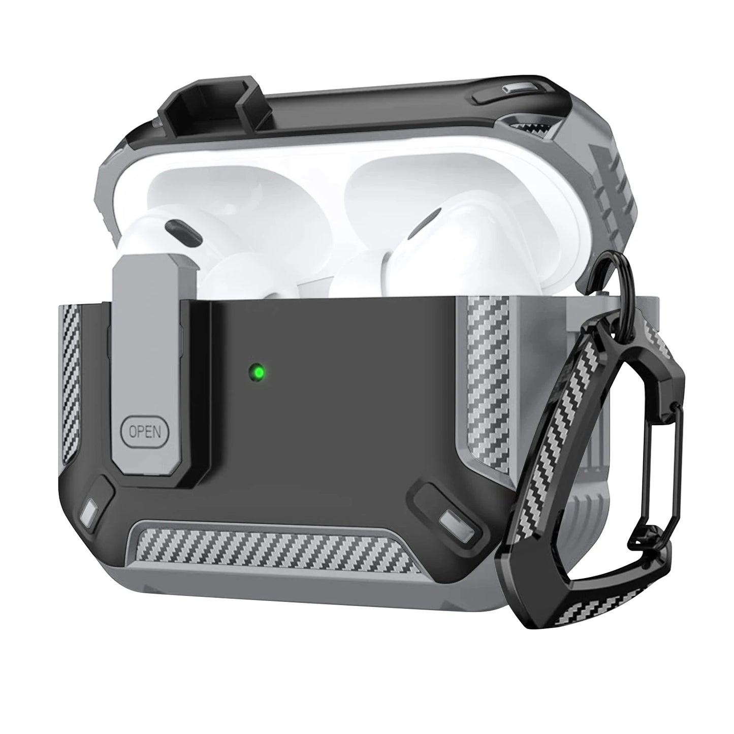 Portable Shockproof Case For Apple Airpods Pro/Pro 2 Carbon fibre Headset Cases With Carabiner Security Lock Cover Funda