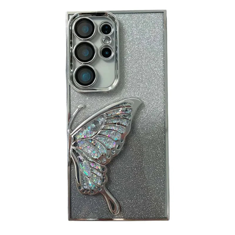 3D Glitter Butterfly Case for Samsung Galaxy S25 S24 S23 Plus Ultra FE A56 A36 A16 A06 A55 35 25 15 05S Clear Electroplate Cover