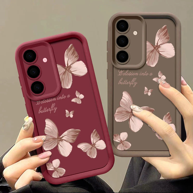 Gold Butterfly Soft TPU Case For Samsung Galaxy A55 A17 A54 A15 A56 A16 A35 A25 5G S25 S24 S23 S22 Ultra Plus S23 FE Phone Cover