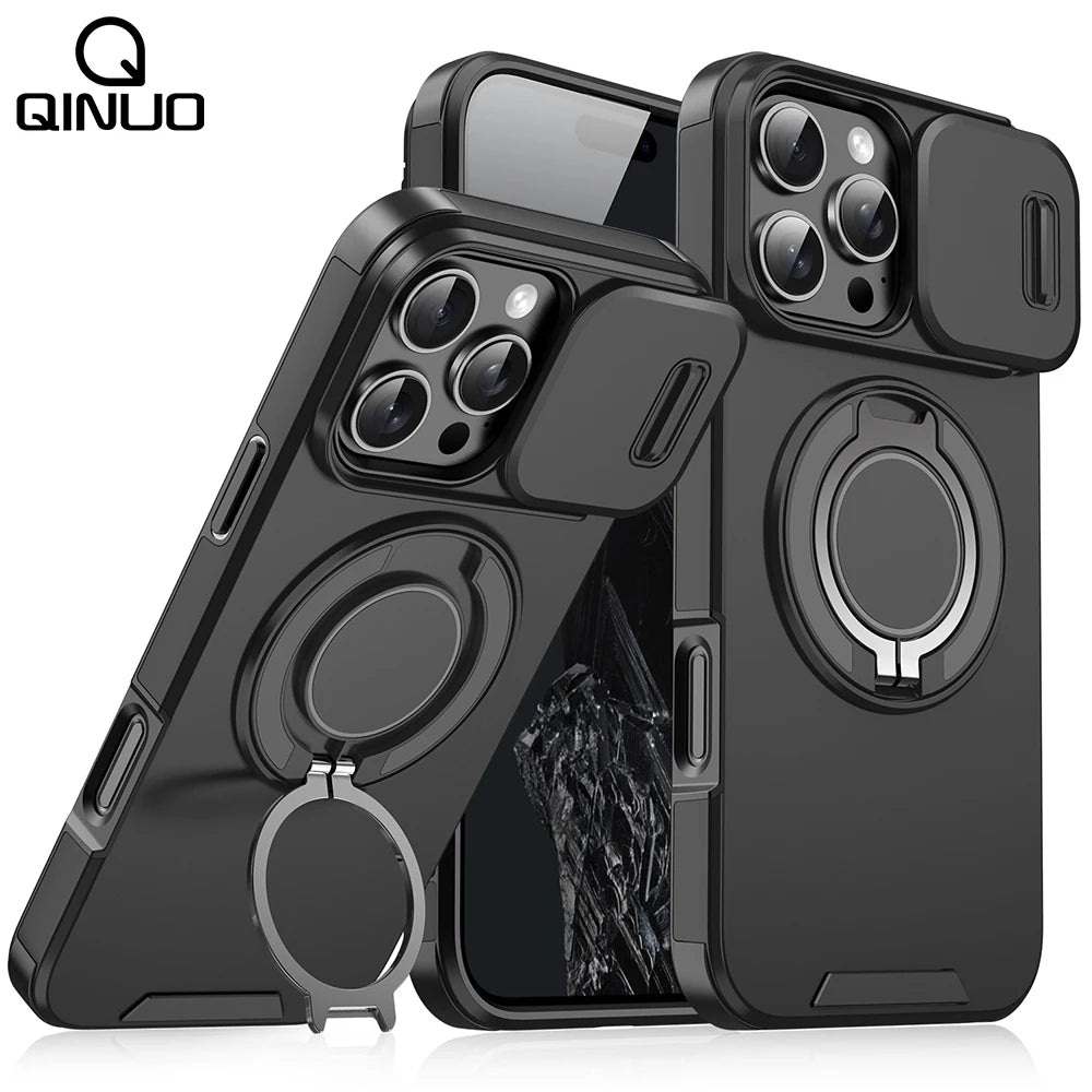 Heavy-duty Rugged Magnetic Stand Case For iPhone 17 Air 16 E 15 14 13 12 11 Pro Max Plus Slide Camera Protect For Magsafe Cover