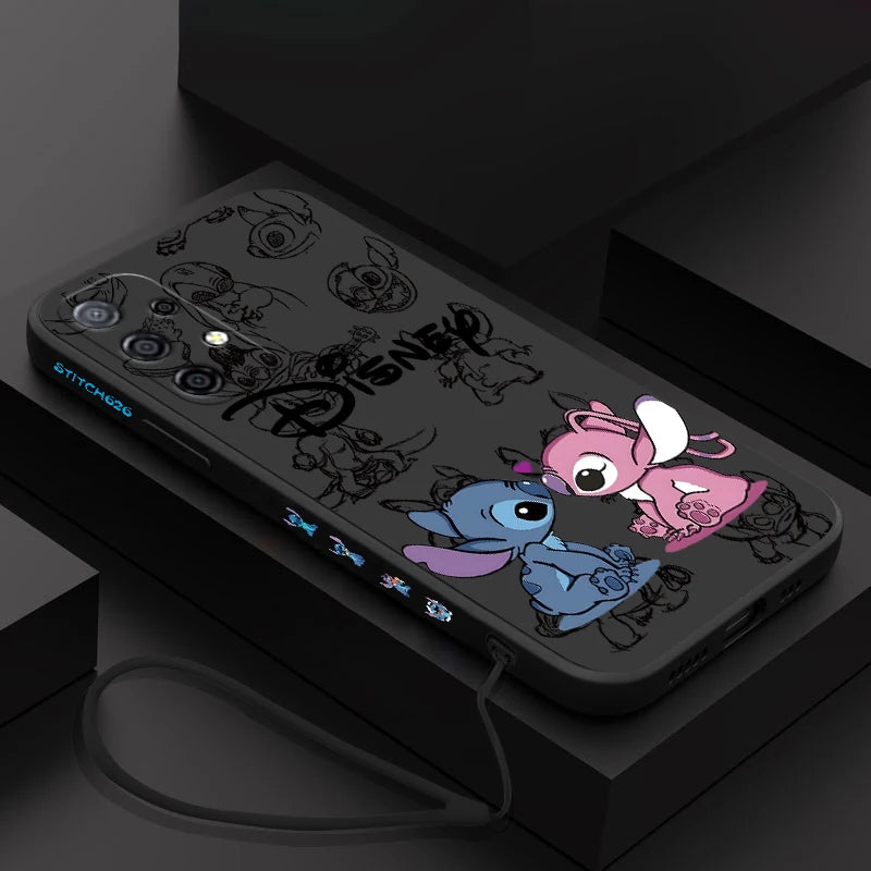 Disney Super Cute Stitch Case For Samsung Galaxy S24 S23 S22 S21 S20 S10 Note 20 Lite Ultra Plus FE 4G 5G Cover With Hand Strap