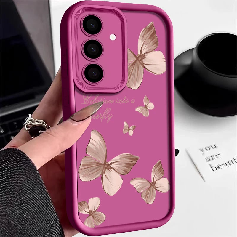 Gold Butterfly Soft TPU Case For Samsung Galaxy A55 A17 A54 A15 A56 A16 A35 A25 5G S25 S24 S23 S22 Ultra Plus S23 FE Phone Cover