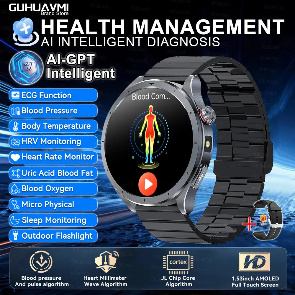 New Body Fat Analysis Health Smart Watch ECG+PPG Uric Acid Blood Pressure Blood Oxygen Clock Call Smart Watch For Men Women