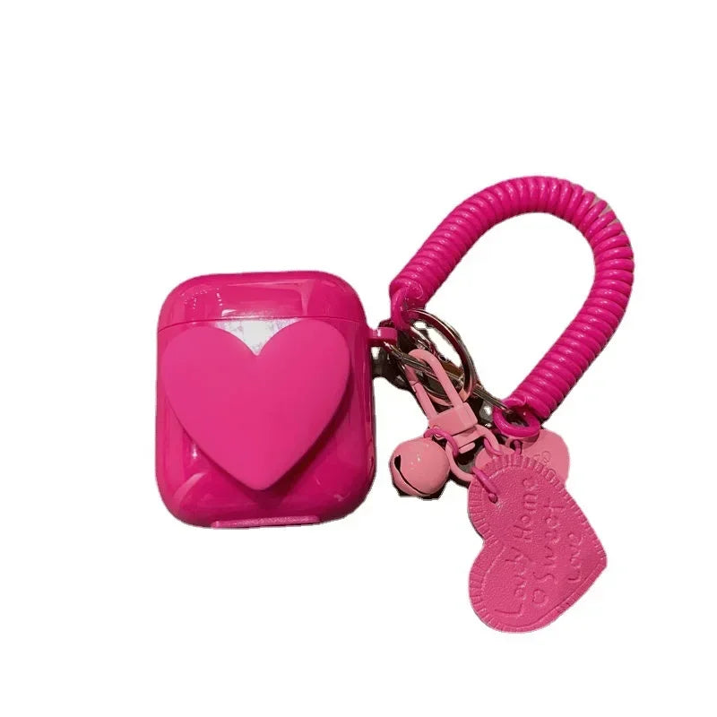 Rose Heart Design Earphone Case For Airpods 4 3 2 Pro  Soft Silicone Cover  for Apple AirPods 1 2 3 4 Pro 3rd Fexible Keychain
