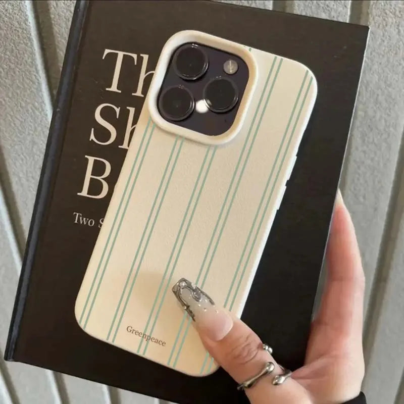 The Green Stripe Lichee Pattern Phone Case For iPhone 17 16 15 14 13 12 11 Pro Max XS X XR 16 Plus 16e Shockproof Silicone Cover