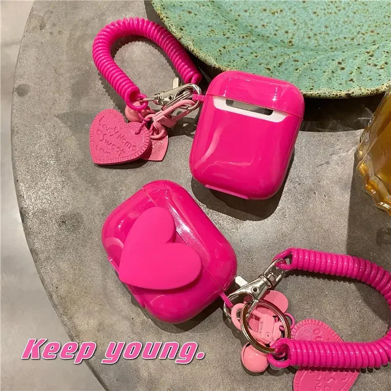 Rose Heart Design Earphone Case For Airpods 4 3 2 Pro  Soft Silicone Cover  for Apple AirPods 1 2 3 4 Pro 3rd Fexible Keychain