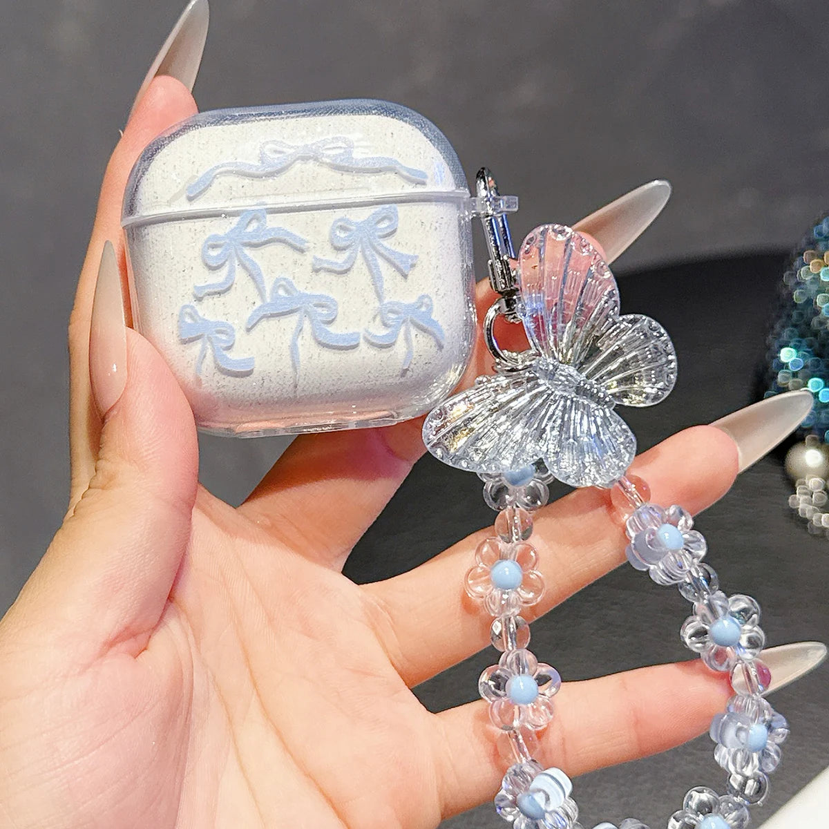 Sparkling blue butterfly print suitable for Apple airpods pro 2nd 4 generation Bluetooth earphone case 1/2/3 protective case box