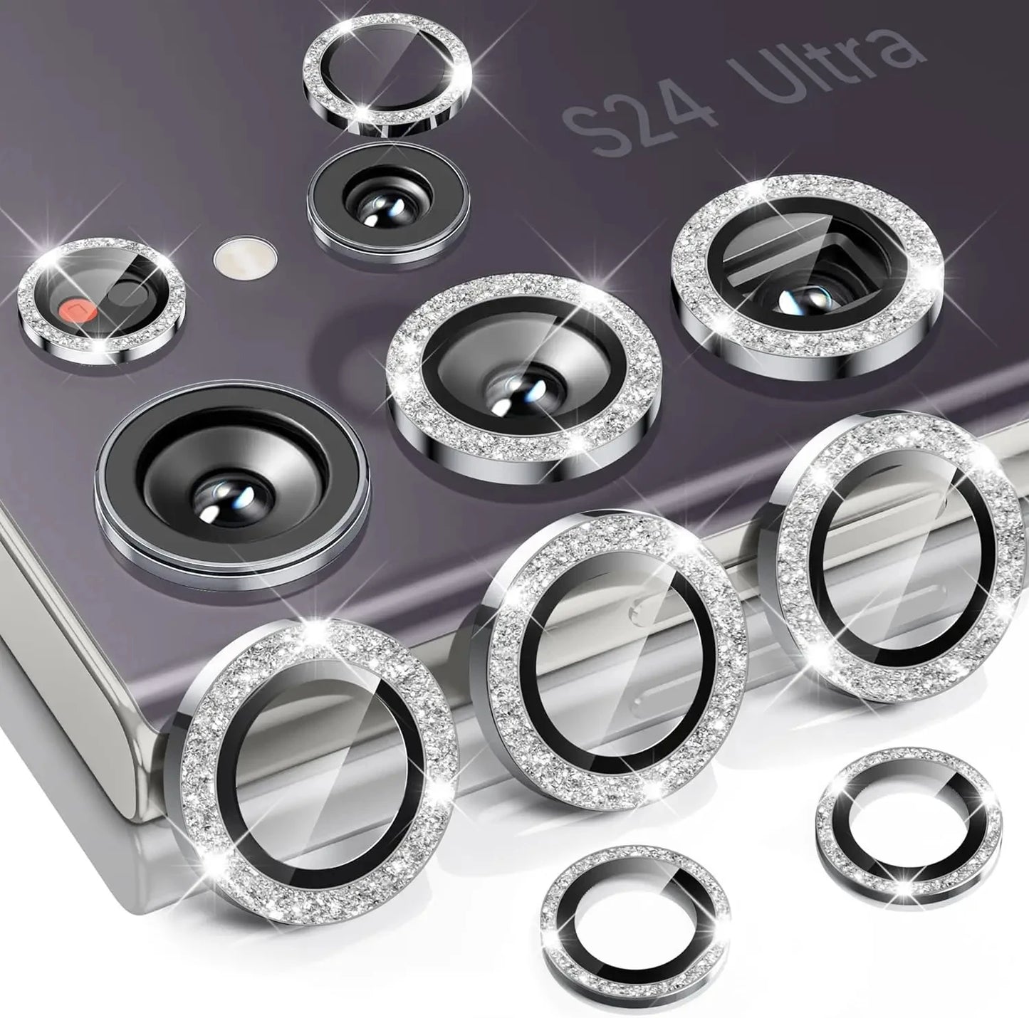 Diamond Glitter Lens Glass For Samsung Galaxy S25 Ultra Plus HD Clear Camera Protector For Samsung S24 S23 Metal Ring Lens Film