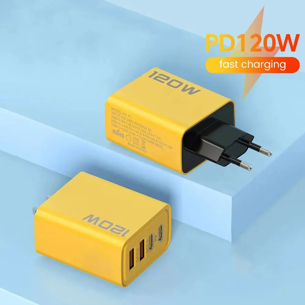 120W 4 Port USB Type C Charger Fast Charging Data Cable USB Phone Charger Adapter for Samsung iPhone Xiaomi Huawei Wall Charger